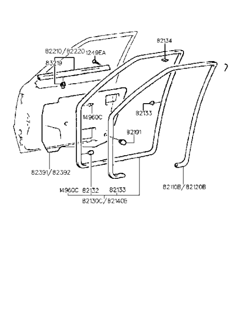 1996 Hyundai Sonata Weatherstrip Assembly-Front Door Side LH Diagram for 82130-34001