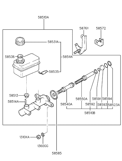 1996 Hyundai Sonata Cylinder Assembly-Brake Master Diagram for 58510-34300