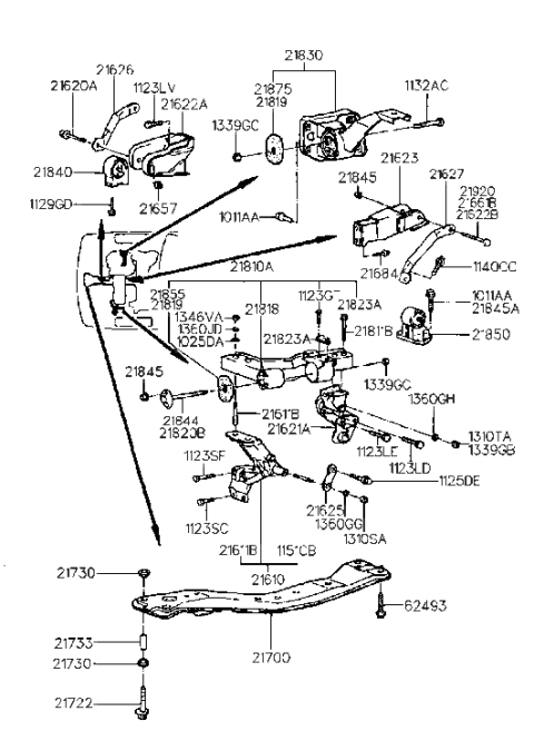 1998 Hyundai Sonata Engine & Transaxle Mounting Diagram 2