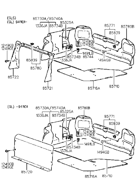 1998 Hyundai Sonata Grille-Luggage Side Trim Diagram for 85734-34000-AQ