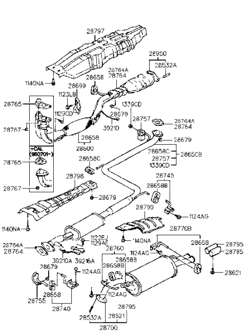 1993 Hyundai Sonata Center Exhaust Pipe Diagram for 28650-34138