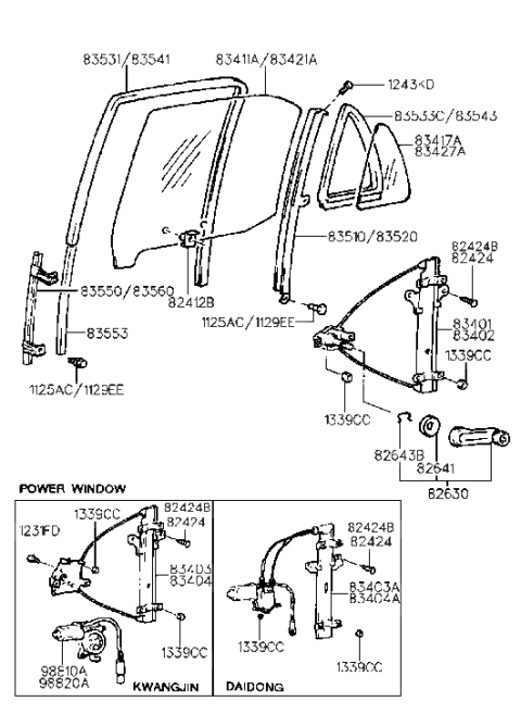1997 Hyundai Sonata Weatherstrip-Rear Door Fixed Glass LH Diagram for 83533-34000