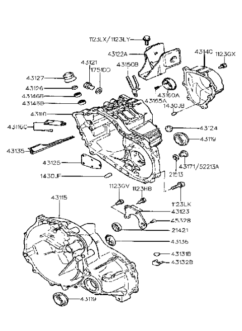 1995 Hyundai Sonata Cover Assembly-Manual TRANSAXLE Case Rear Diagram for 43140-34201