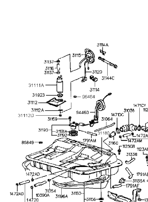 1996 Hyundai Sonata Fuel Pump Sender Assembly Diagram for 94460-34100