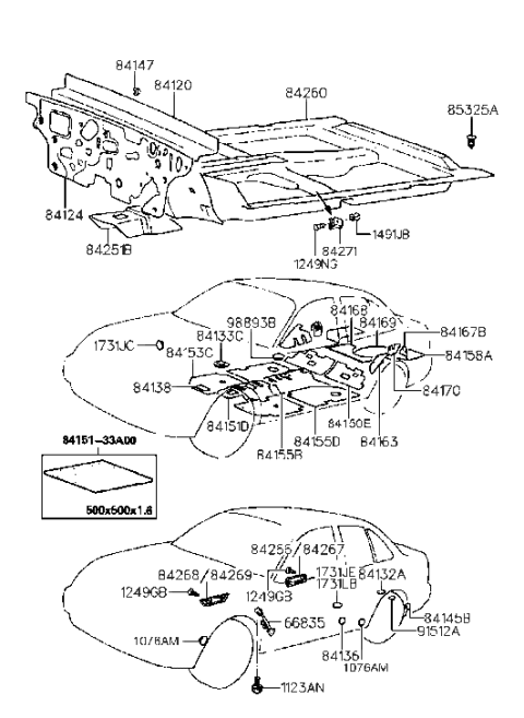 1998 Hyundai Sonata Isolation Pad & Floor Covering Diagram