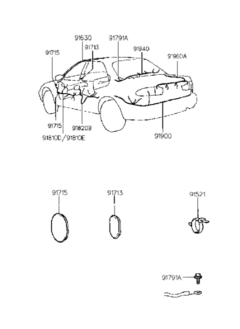 1994 Hyundai Sonata Wiring Assembly-Trunk Lid Diagram for 91800-34100
