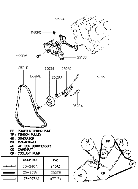 1996 Hyundai Sonata Coolant Pump (I4) Diagram 2