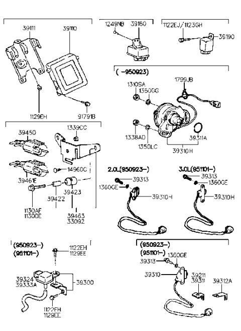 1993 Hyundai Sonata Engine Control Module Unit Diagram for 39110-35981
