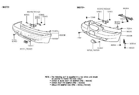 1993 Hyundai Sonata Front Bumper Cover Assembly Diagram for 86510-34550