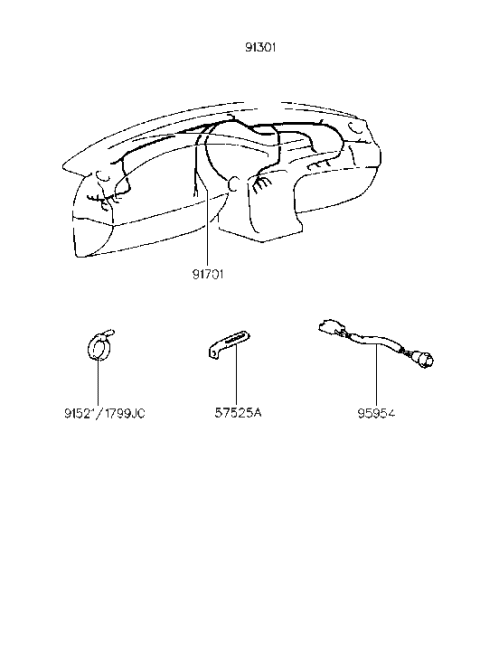 1993 Hyundai Sonata Wiring Assembly-Instrument Diagram for 91515-34180