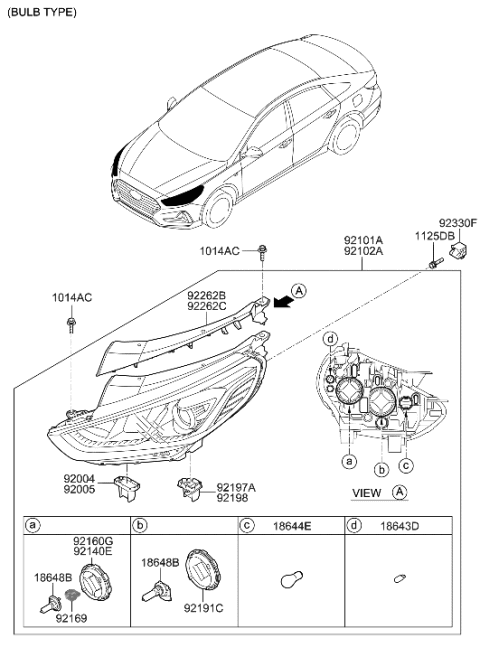 2019 Hyundai Sonata Hybrid Holder-HEADLAMP Bulb Diagram for 92164-C1500