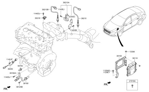 2019 Hyundai Sonata Hybrid Engine Control Module Unit Diagram for 39161-2ELF1