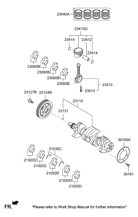 2019 Hyundai Sonata Hybrid Piston & Pin & Snap Ring Assembly Diagram for 23041-2E341
