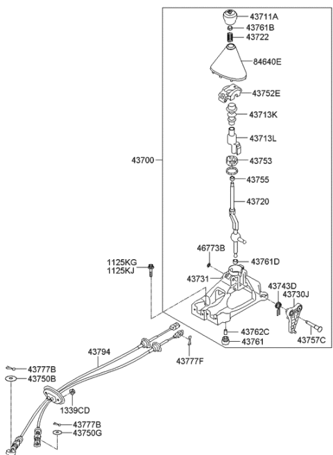 2012 Hyundai Tucson Lever Assembly-Gear Shift Diagram for 43720-2S300