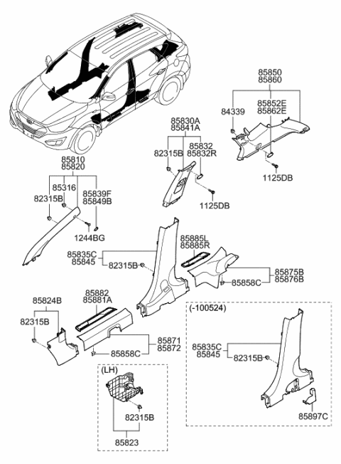 2013 Hyundai Tucson Trim Assembly-Rear Door Scuff LH Diagram for 85875-2S000-9P