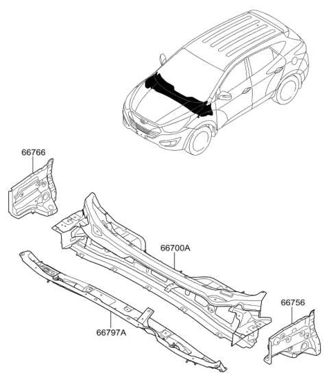 2009 Hyundai Tucson Panel Assembly-Cowl Complete Diagram for 66700-2S050