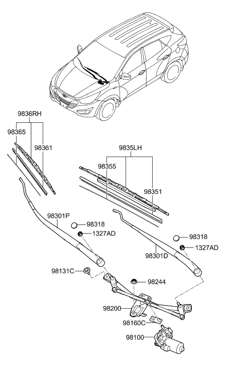 2012 Hyundai Tucson Windshield Wiper Motor Assembly Diagram for 98110-2S000