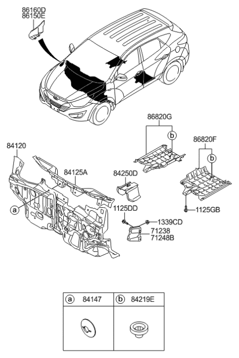2010 Hyundai Tucson Under Cover-Rear,RH Diagram for 84147-2Z000