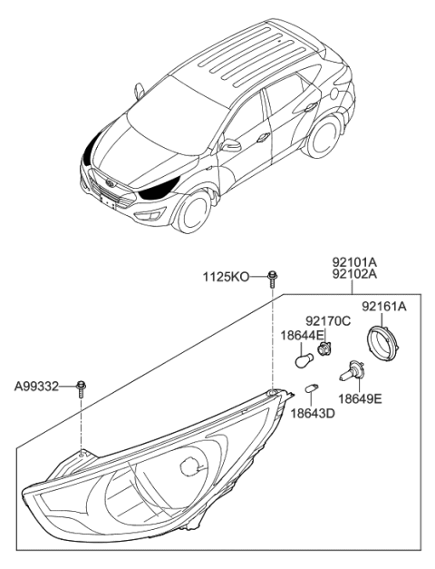 2012 Hyundai Tucson Driver Side Headlight Assembly Composite Diagram for 92101-2S050