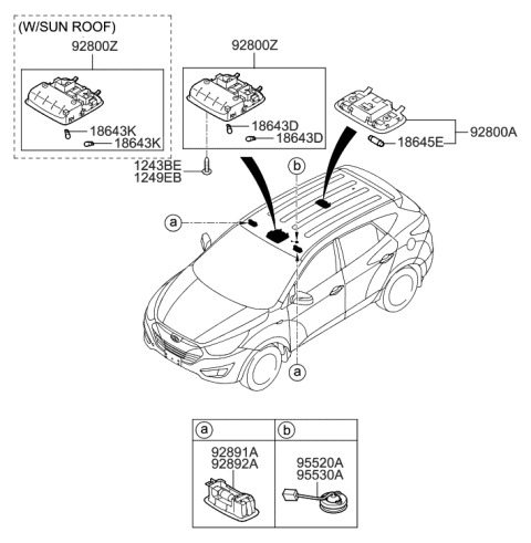 2010 Hyundai Tucson Overhead Console Lamp Assembly Diagram for 92820-2S000-OM