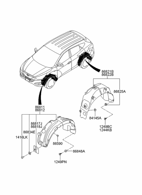 2010 Hyundai Tucson Front Wheel Guard Assembly,Right Diagram for 86812-2S000