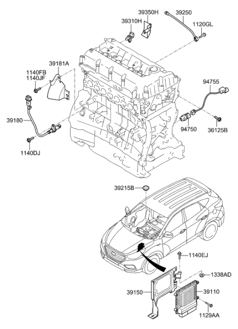 2013 Hyundai Tucson Computer Engine Control Module Diagram for 39106-2G821