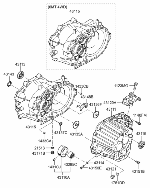 2010 Hyundai Tucson Case-Manual Transmission Diagram for 43111-39501
