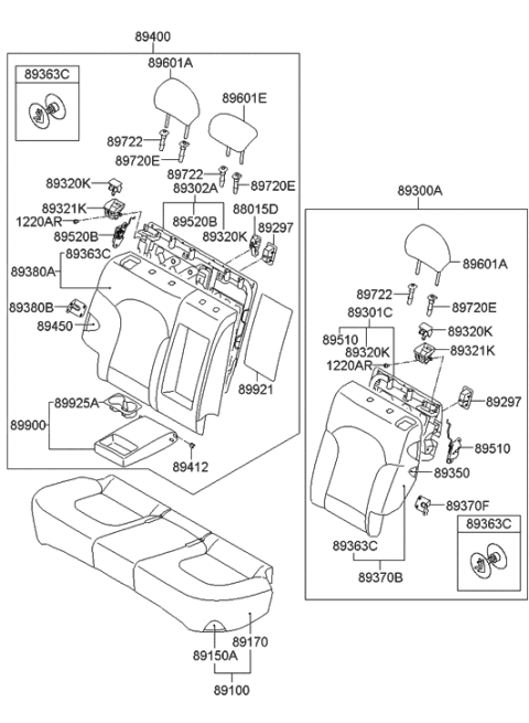 2010 Hyundai Tucson Headrest Assembly-Rear Seat Center Diagram for 89705-2S000-TMA