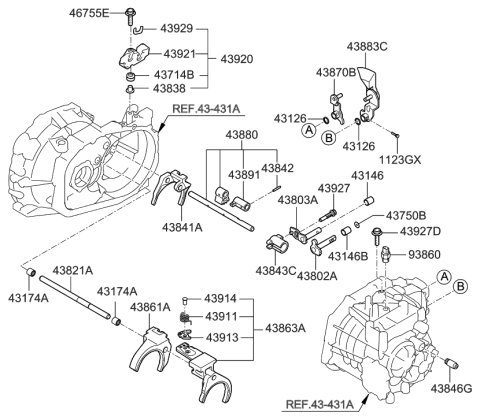 2009 Hyundai Tucson Bracket Assembly-Shift Control Cable Diagram for 43920-39241