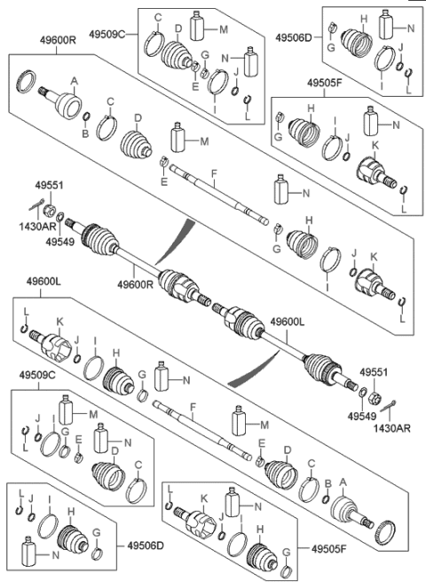 2010 Hyundai Tucson Boot Kit-Rear Axle Wheel Side Diagram for 49509-2SA60