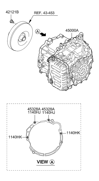2009 Hyundai Tucson Ata & Torque Converter Assembly Diagram for 45000-3B670