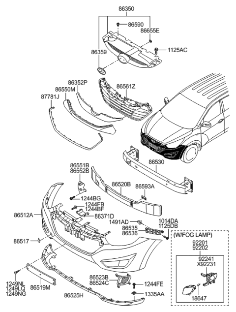 2009 Hyundai Tucson Front Bumper Center Grille Diagram for 86561-2S000