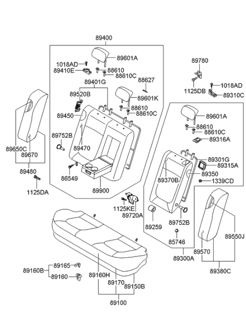 2007 Hyundai Sonata Rear Left-Hand Seat Back Covering Assembly Diagram for 89570-0A300-QZL