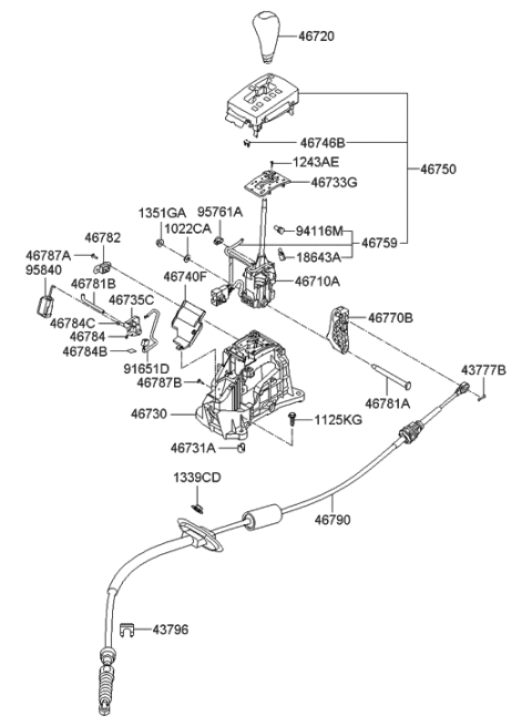 2007 Hyundai Sonata Knob Assembly-Gear Shift Lever Diagram for 46720-3K000-FZ