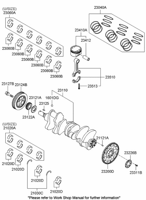 2007 Hyundai Sonata Bearing Pair Set-Crank shaft Diagram for 21020-25140