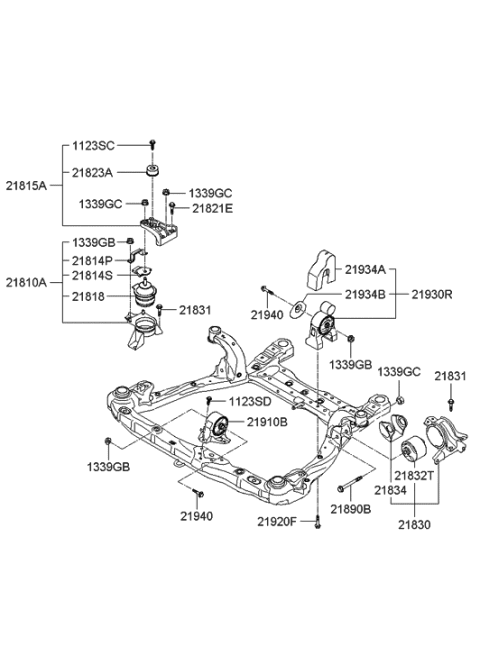 2007 Hyundai Sonata Engine Support Bracket Assembly Diagram for 21670-25003