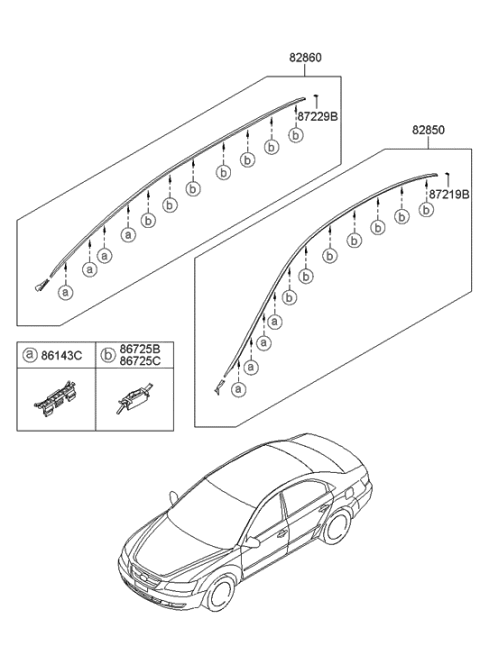 2007 Hyundai Sonata Moulding Assembly-Roof,RH Diagram for 87220-3K001