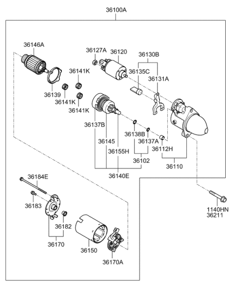 2007 Hyundai Sonata Gear Assembly-Internal Diagram for 36136-25010