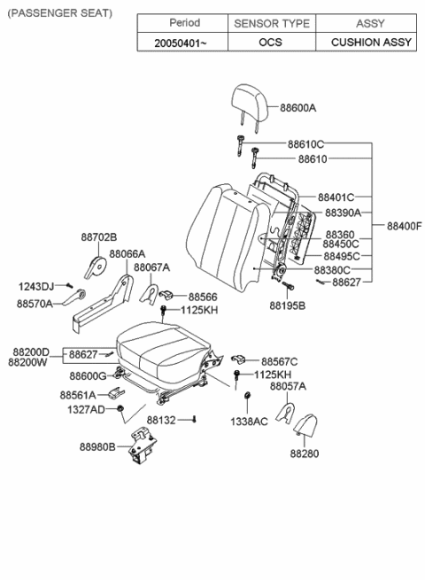 2007 Hyundai Sonata Cushion Assembly-Front Seat,Passenger Diagram for 88200-0A541-QZO