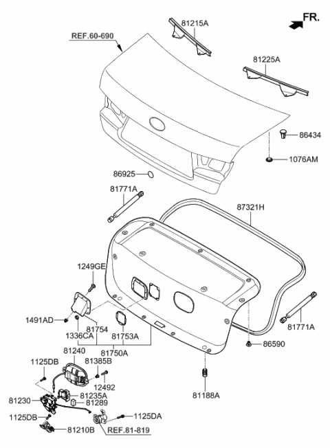 2007 Hyundai Sonata Seal Strip Assembly-Trunk Lid,LH Diagram for 81215-3K100