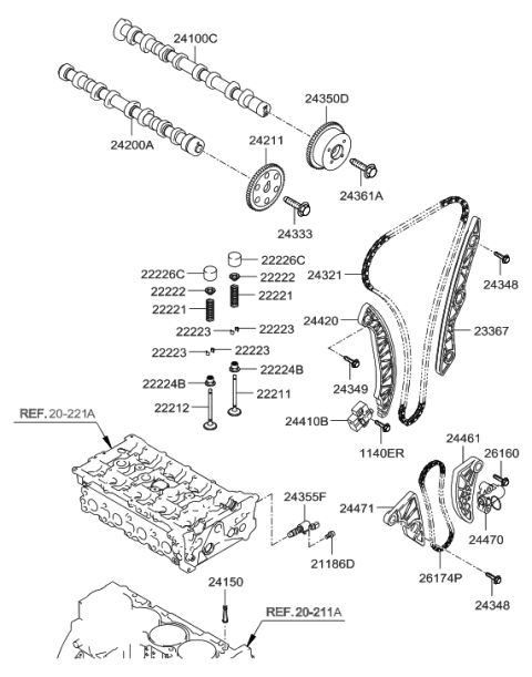 2007 Hyundai Sonata Bolt-Timing Chain Diagram for 24349-25000
