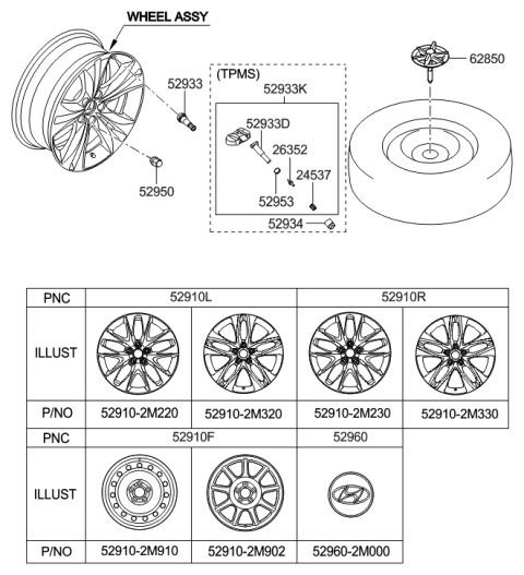 2016 Hyundai Genesis Coupe Front Aluminium Wheel Assembly Diagram for 52910-2M220