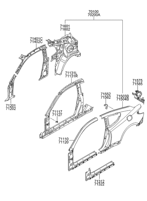 2015 Hyundai Genesis Coupe Reinforcement Assembly-Side Outer RH Diagram for 71140-2M700