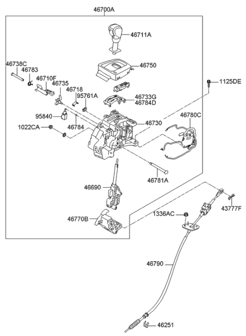 2012 Hyundai Genesis Coupe Knob-Gear Shift Lever Diagram for 46711-2M200