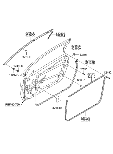 2015 Hyundai Genesis Coupe Weatherstrip Assembly-Door Opening Upper,LH Diagram for 82150-2M000
