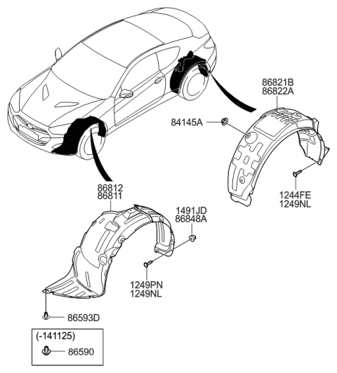 2013 Hyundai Genesis Coupe Front Wheel Guard Assembly,Right Diagram for 86812-2M500