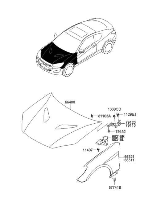 2013 Hyundai Genesis Coupe Panel Assembly-Hood Diagram for 66400-2M500