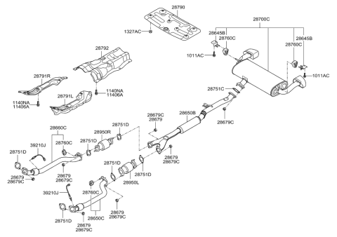 2014 Hyundai Genesis Coupe Right Muffler Assembly Diagram for 28611-2M750