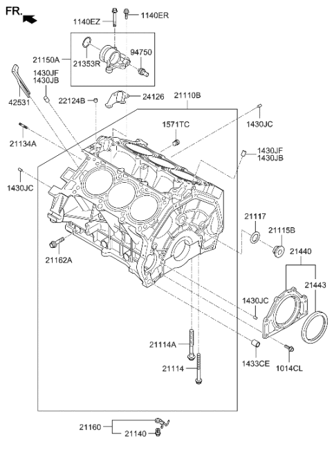 2015 Hyundai Genesis Coupe Cover Assembly-Oil Drain Diagram for 21160-3C711