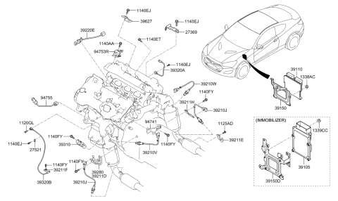 2013 Hyundai Genesis Coupe Sensor-Knock,LH Diagram for 39320-3C750